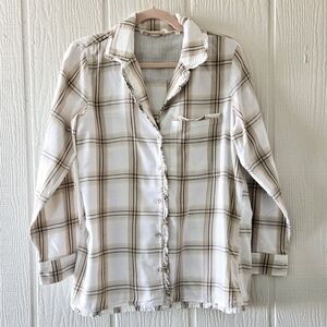 SOFT SURROUNDINGS Plaid Lined Button Down Flannel Coastal Cowgirl White Small